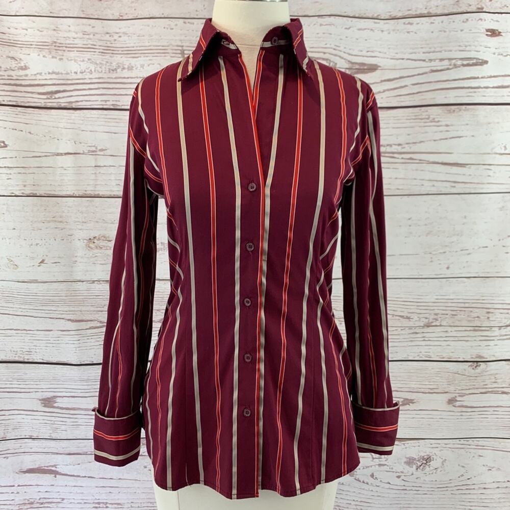 New York & Company burgundy stripe button down